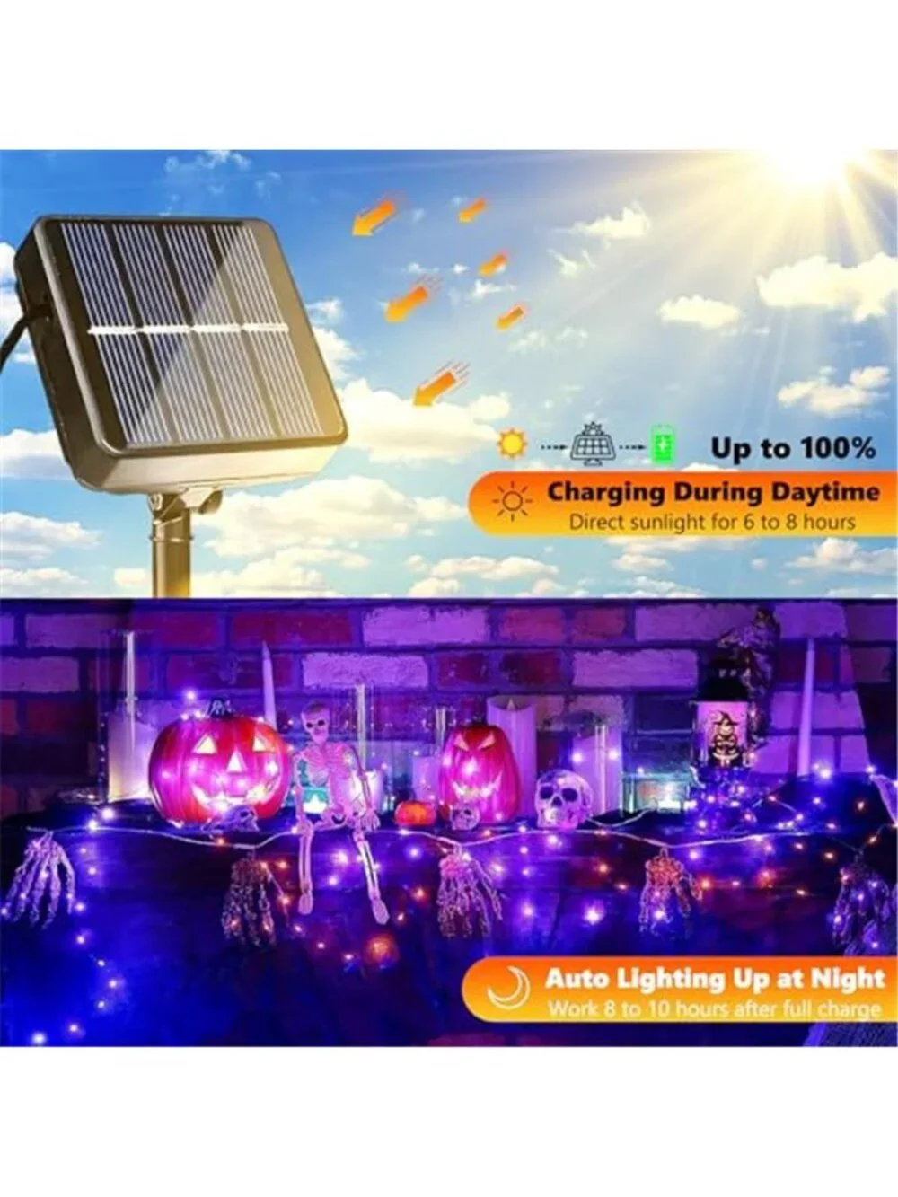 Orange Purple Halloween Solar String Lights 2 Pack Total 80FT 240LED